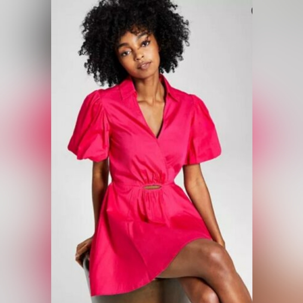 NWT Pink Puff Sleeve Cotton Dress